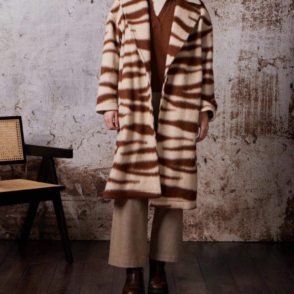 Striped Brown and Cream Women's Coat